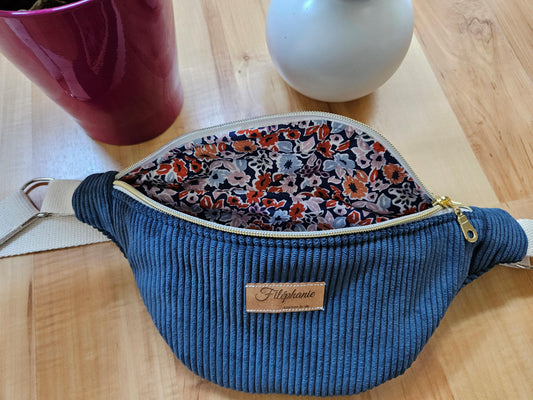 Sac banane - Denim , intérieur fleuri