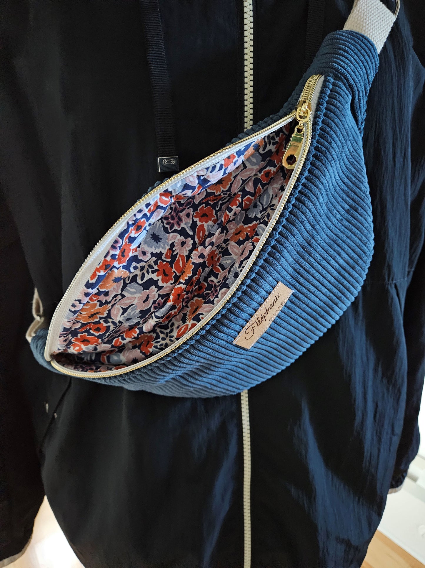 Sac banane - Denim , intérieur fleuri